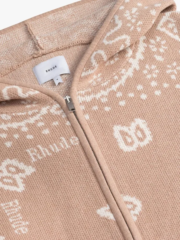 Men Rhude Luxe Knitwear BANDANA KNIT ZIPUP Tancream
