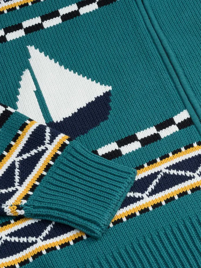 Men Rhude Luxe Knitwear BATEAU KNIT ZIP UP HOODIE Emeraldcremenavy
