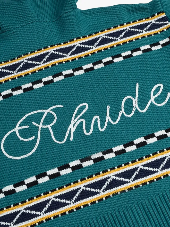 Men Rhude Luxe Knitwear BATEAU KNIT ZIP UP HOODIE Emeraldcremenavy