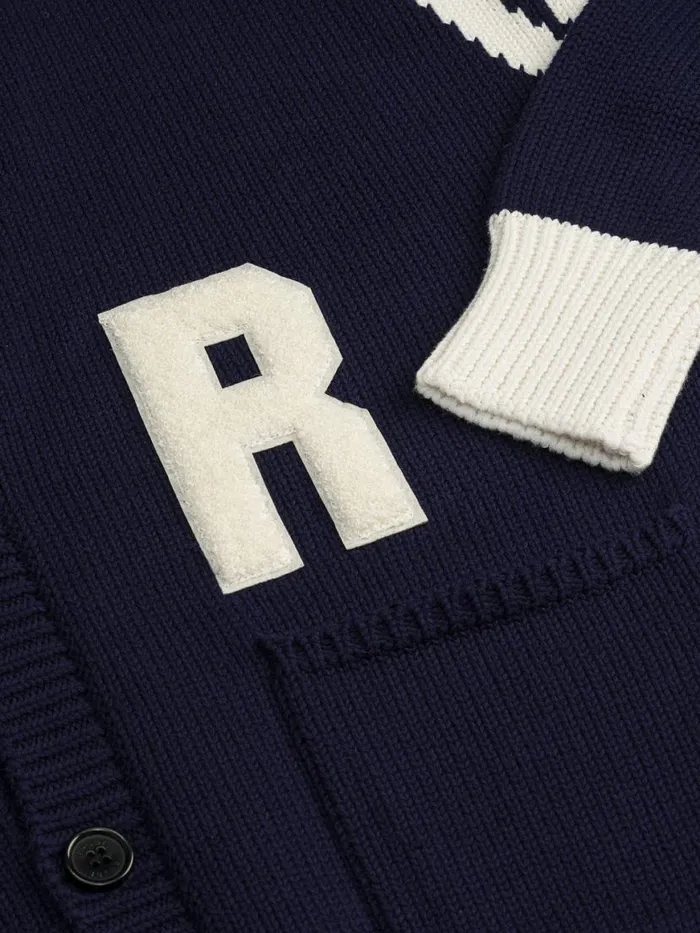 Men Rhude Luxe Knitwear LIGHTNING KNIT CARDIGAN Navywhite