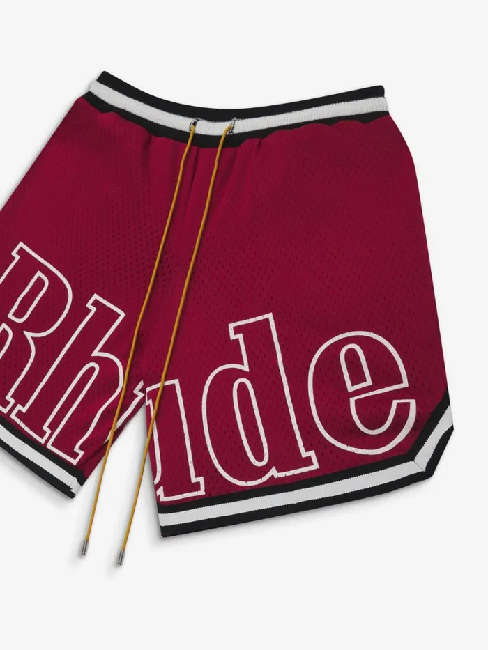 Men Rhude Shorts COURT LOGO SHORTS Maroon