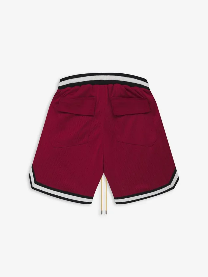Men Rhude Shorts COURT LOGO SHORTS Maroon