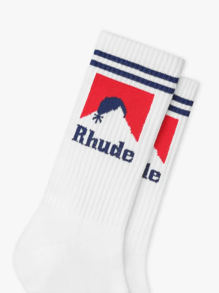 Men Rhude Socks MOONLIGHT SOCK Whiteredblue Men Rhude Socks MOONLIGHT SOCK Whiteredblue