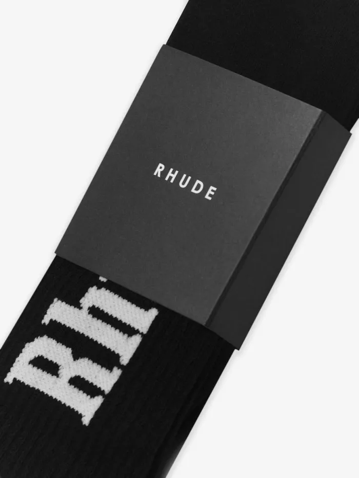 Men Rhude Socks RH VERTICAL LOGO SOCKS Blackwhite