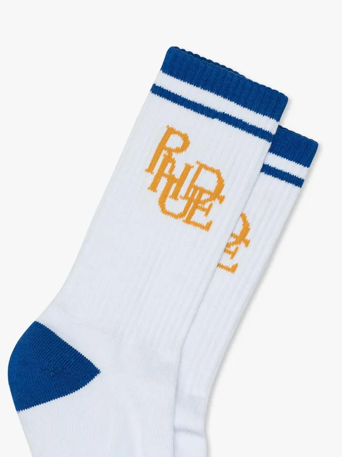Men Rhude Socks SCRIBBLE LOGO SOCK Whitemidnight Blueyellow Men Rhude Socks SCRIBBLE LOGO SOCK Whitemidnight Blueyellow