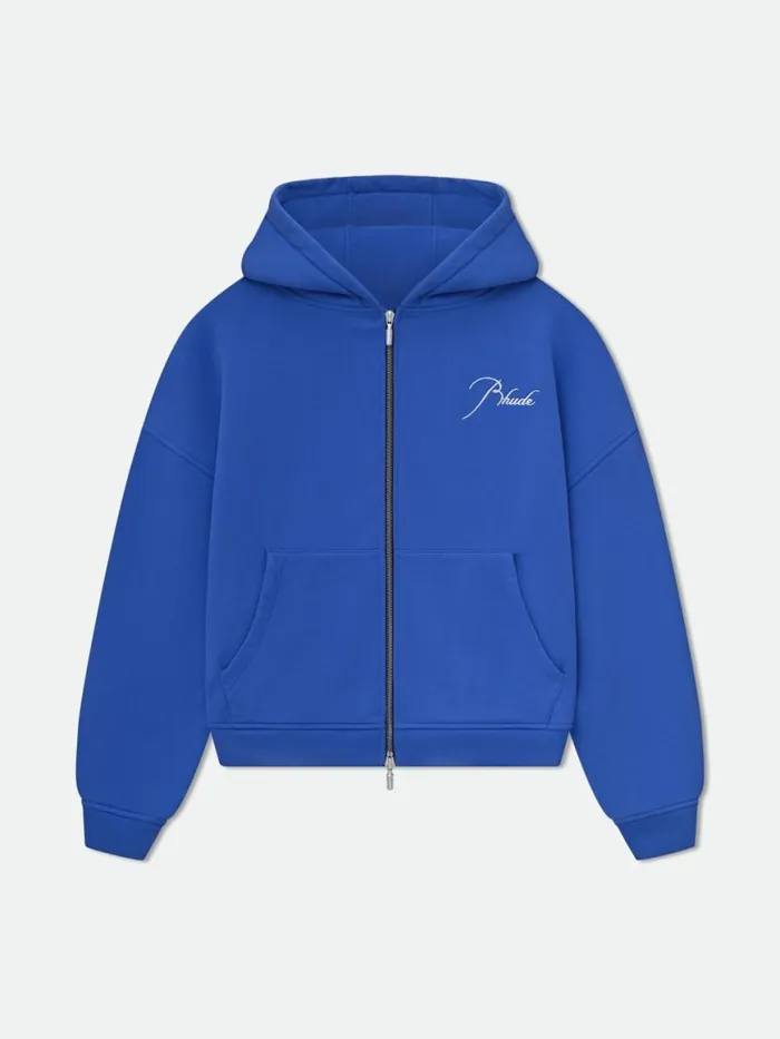 Men Rhude Sweatshirts FULL ZIP HOODIE Cobalt Blue