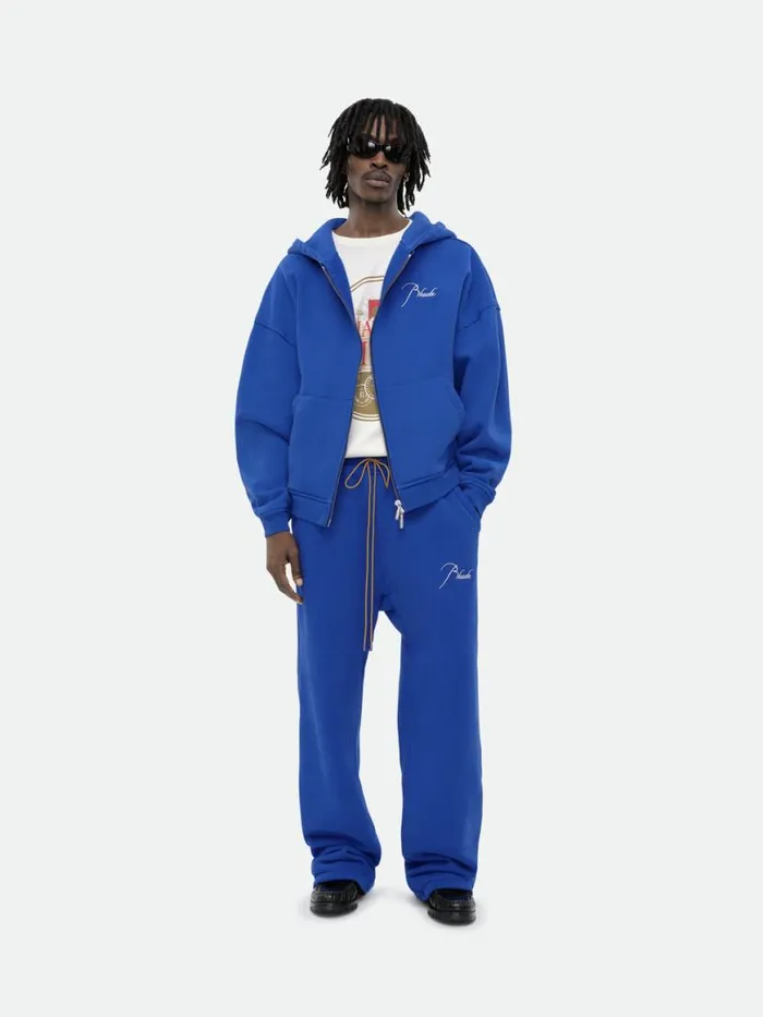 Men Rhude Sweatshirts FULL ZIP HOODIE Cobalt Blue