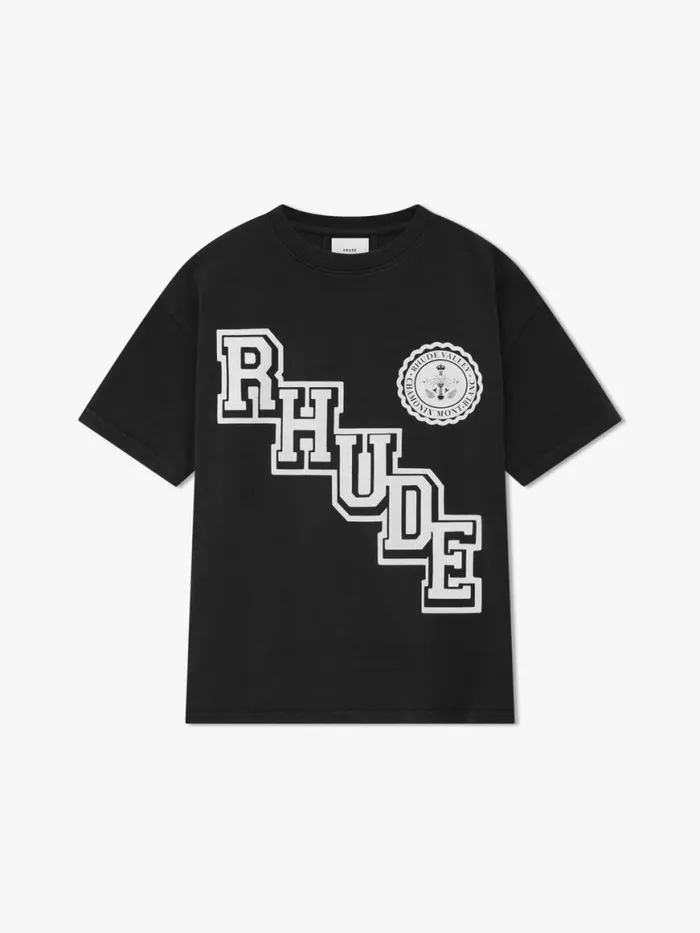 Men Rhude Tees COLLEGIATE CREST TEE Vtg Black