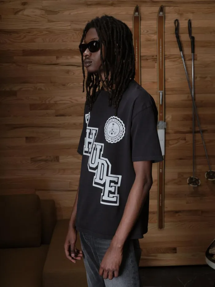 Men Rhude Tees COLLEGIATE CREST TEE Vtg Black