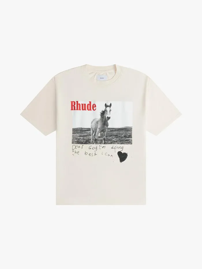 Men Rhude Tees HORSE TEE Vtg White