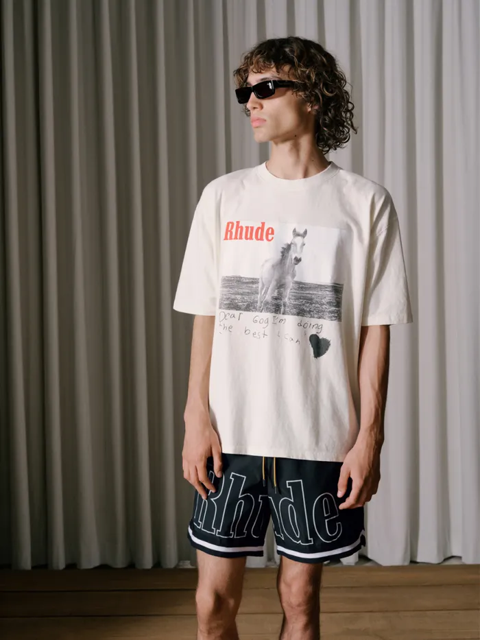 Men Rhude Tees HORSE TEE Vtg White Men Rhude Tees HORSE TEE Vtg White