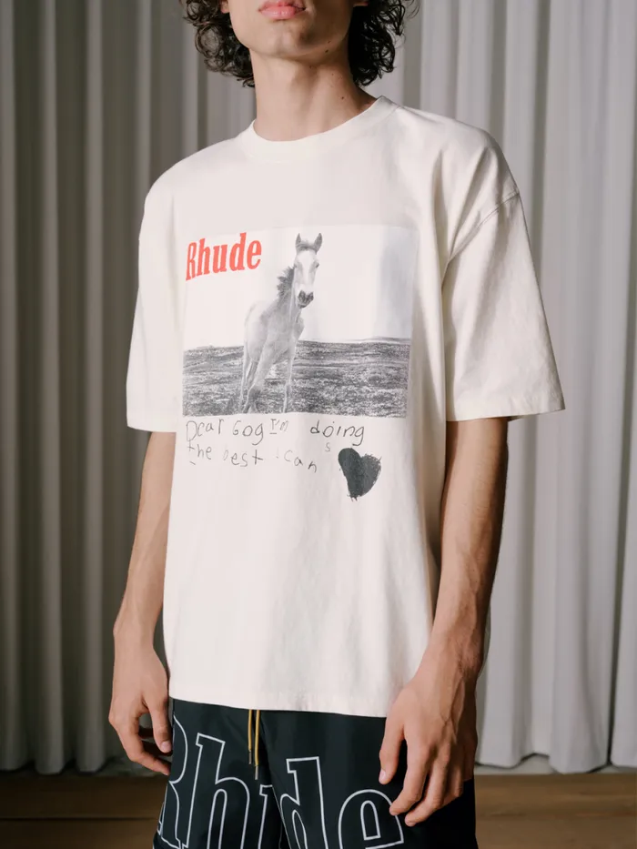 Men Rhude Tees HORSE TEE Vtg White Men Rhude Tees HORSE TEE Vtg White