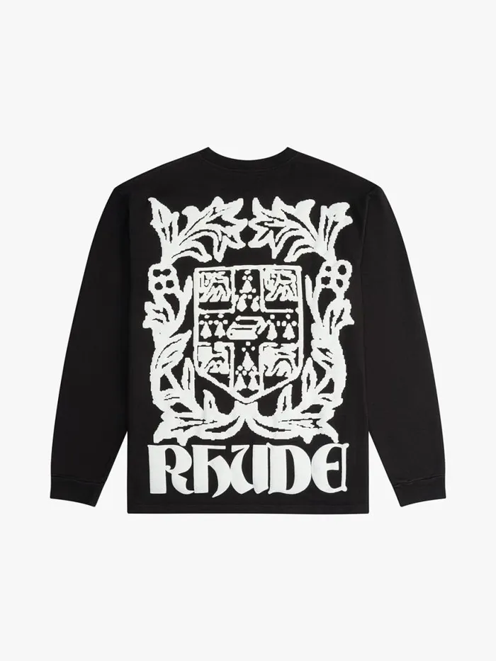Men Rhude Tees VERITAS CREST LS TEE Vtg Blackwhite