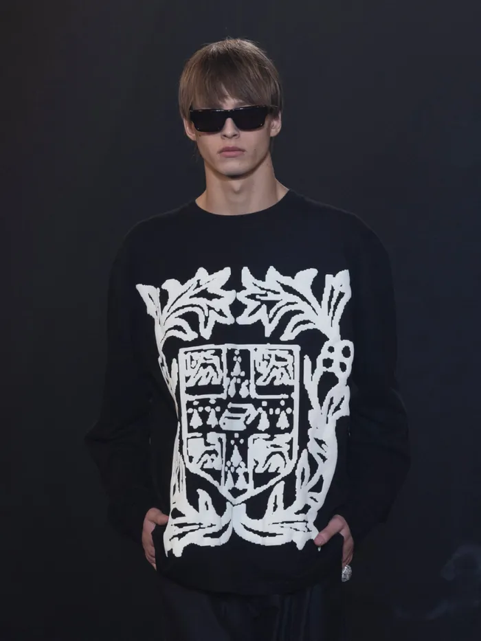Men Rhude Tees VERITAS CREST LS TEE Vtg Blackwhite