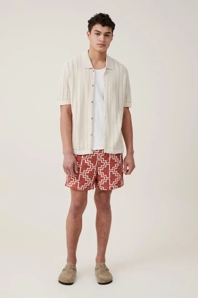 Men Shirts and Polos Cotton On Pablo Short Sleeve Shirt Ecru Ladder