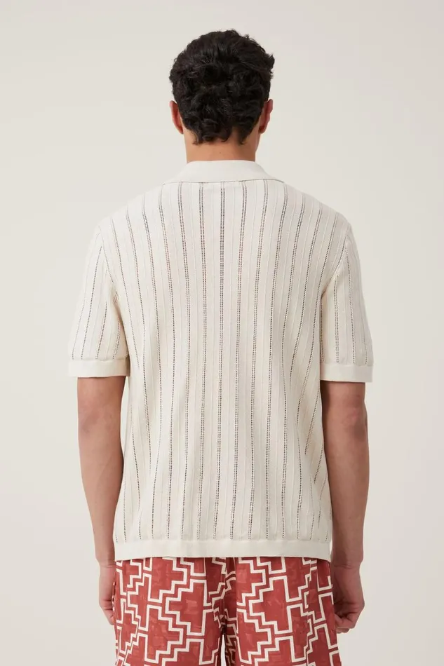 Men Shirts and Polos Cotton On Pablo Short Sleeve Shirt Ecru Ladder
