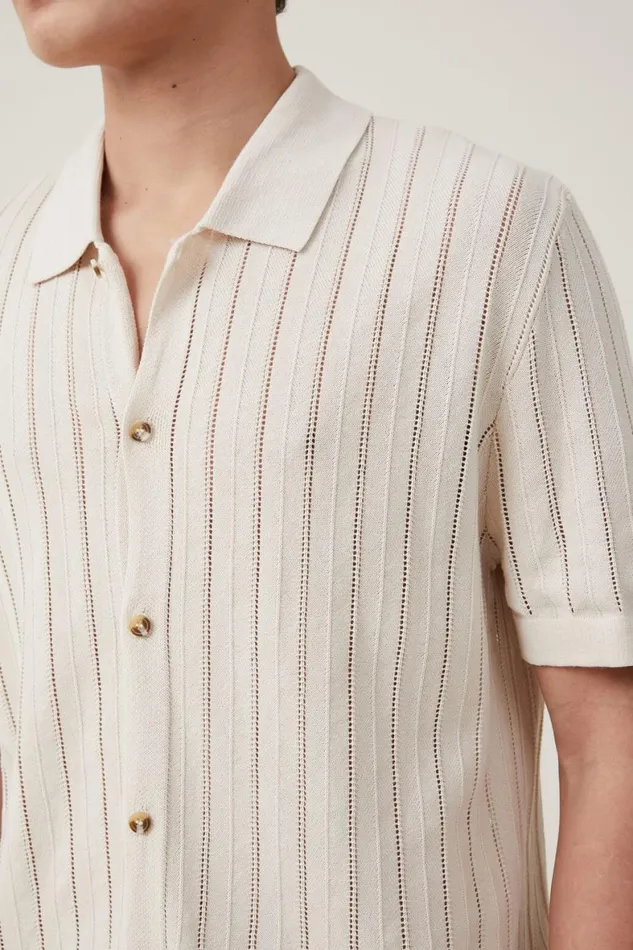 Men Shirts and Polos Cotton On Pablo Short Sleeve Shirt Ecru Ladder