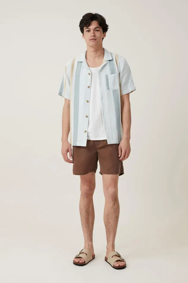 Men Shirts and Polos Cotton On Palma Short Sleeve Shirt Sky Blue Stripe