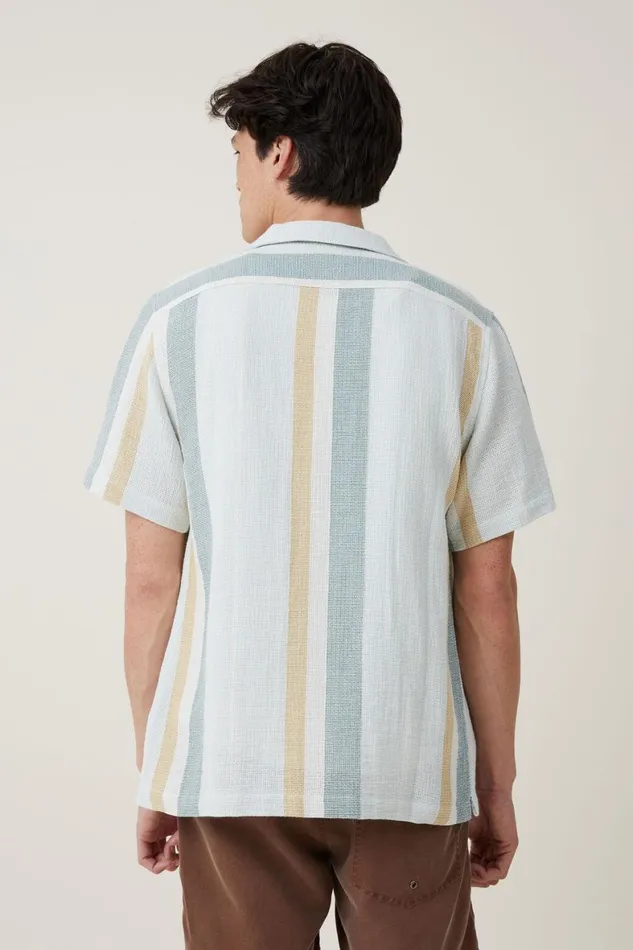 Men Shirts and Polos Cotton On Palma Short Sleeve Shirt Sky Blue Stripe