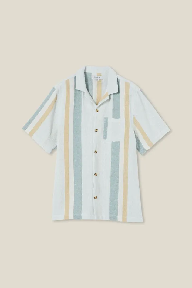 Men Shirts and Polos Cotton On Palma Short Sleeve Shirt Sky Blue Stripe