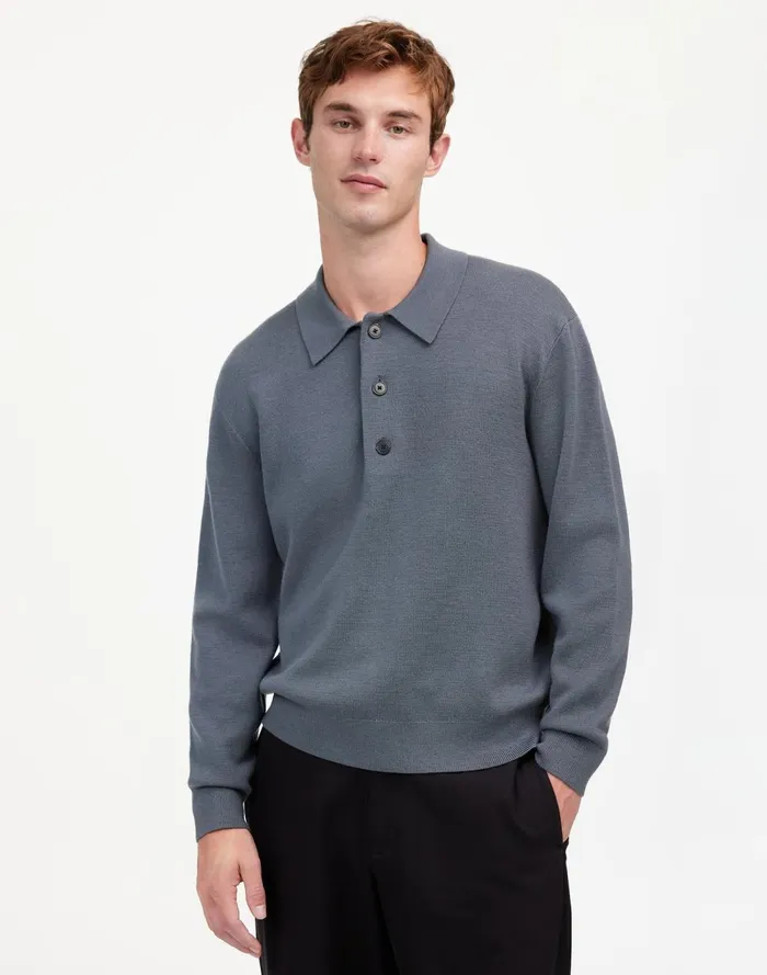 Men Shirts Madewell MilanoKnit Sweater Polo Shirt In Merino Wool Dark Grey