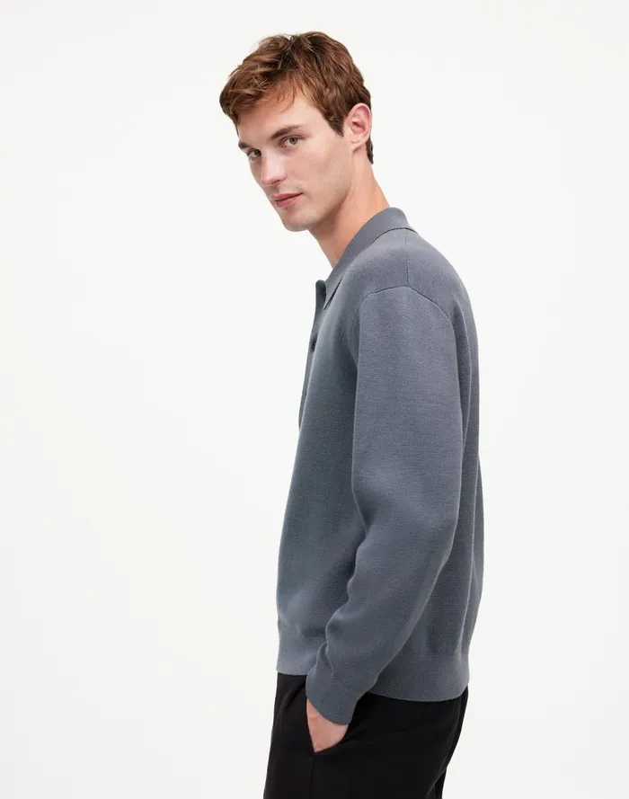 Men Shirts Madewell MilanoKnit Sweater Polo Shirt In Merino Wool Dark Grey