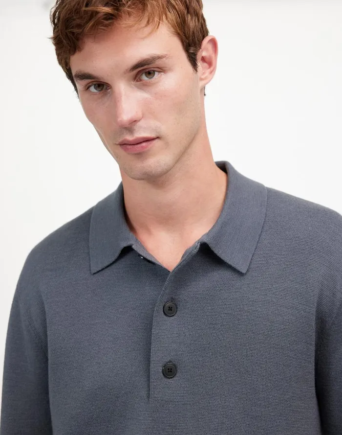 Men Shirts Madewell MilanoKnit Sweater Polo Shirt In Merino Wool Dark Grey