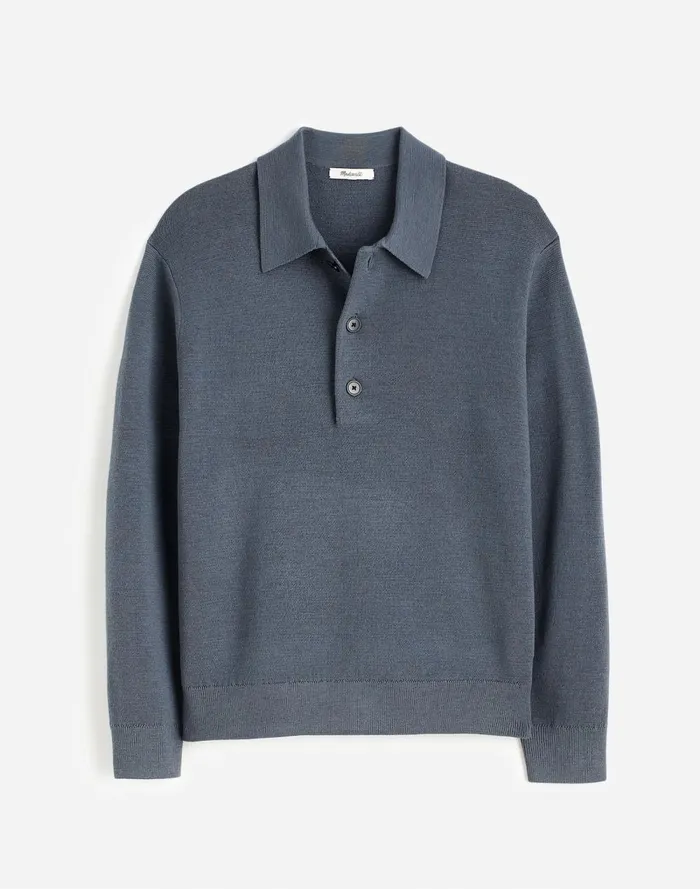 Men Shirts Madewell MilanoKnit Sweater Polo Shirt In Merino Wool Dark Grey