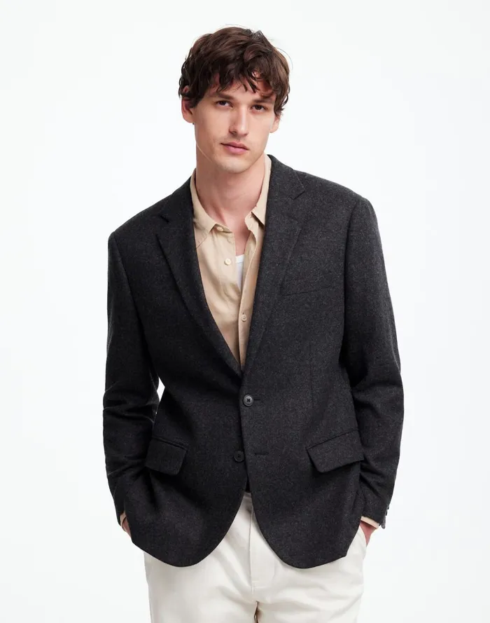 Men Suiting Madewell The Roebling TwoButton Blazer In Italian Fabric Hthr Charcoal