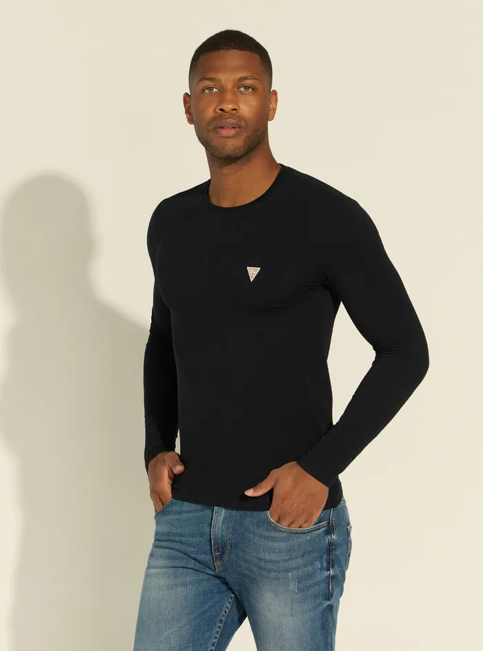 Men Sweaters and Knits GUESS Black Super Slim Long Sleeve Tshirt