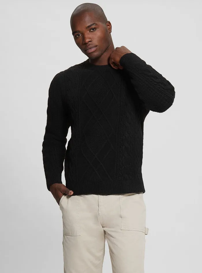 Men Sweaters and Knits GUESS Eco Black Cable Knit Jumper