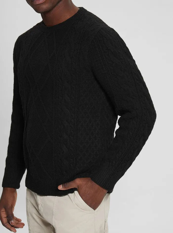 Men Sweaters and Knits GUESS Eco Black Cable Knit Jumper Men Sweaters and Knits GUESS Eco Black Cable Knit Jumper