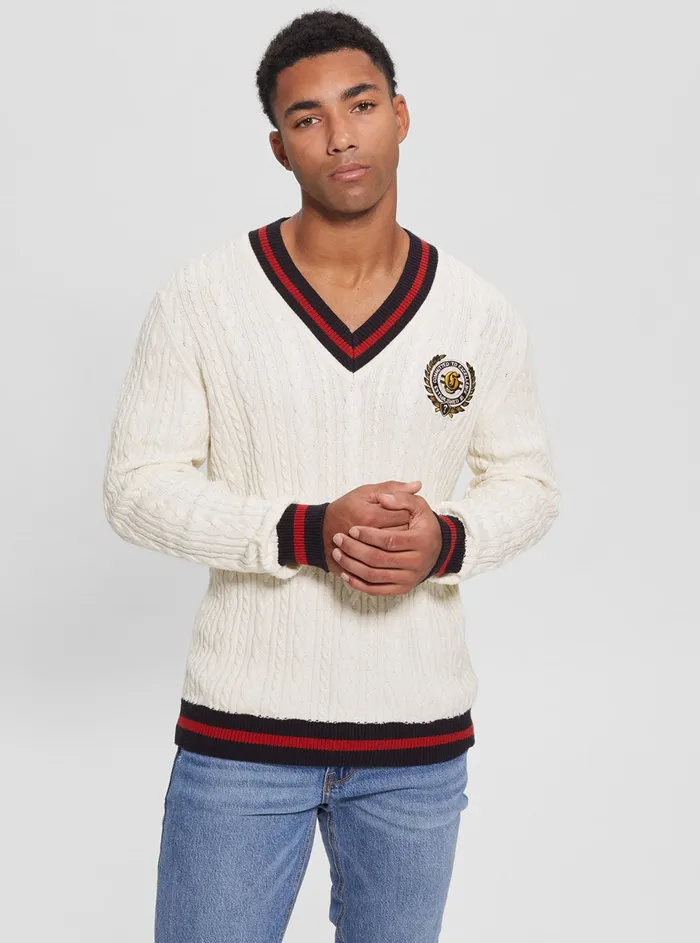 Men Sweaters and Knits GUESS White Roderic Rowing Knit Top