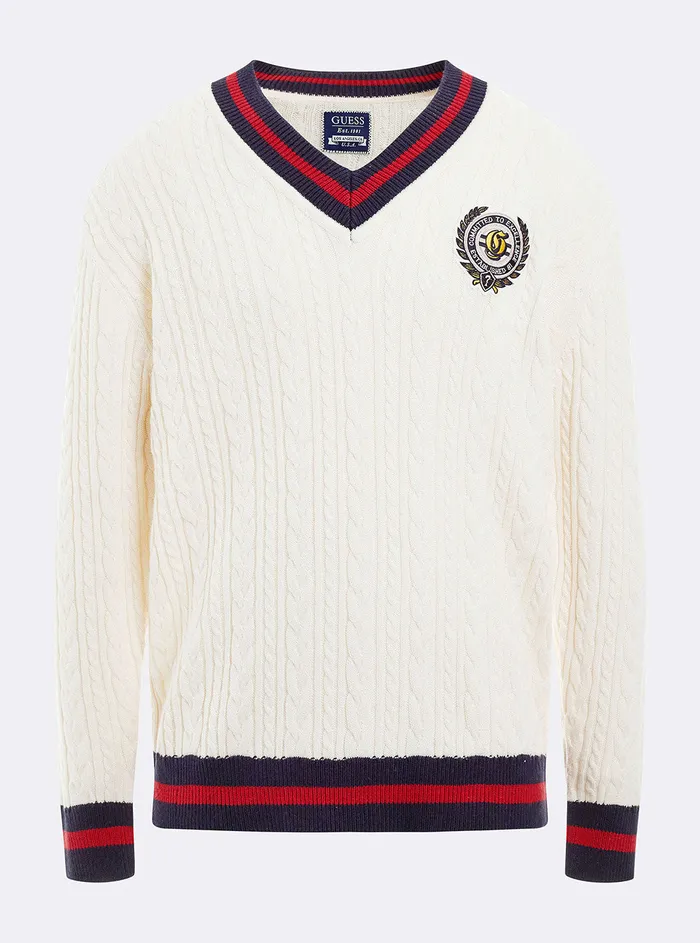 Men Sweaters and Knits GUESS White Roderic Rowing Knit Top