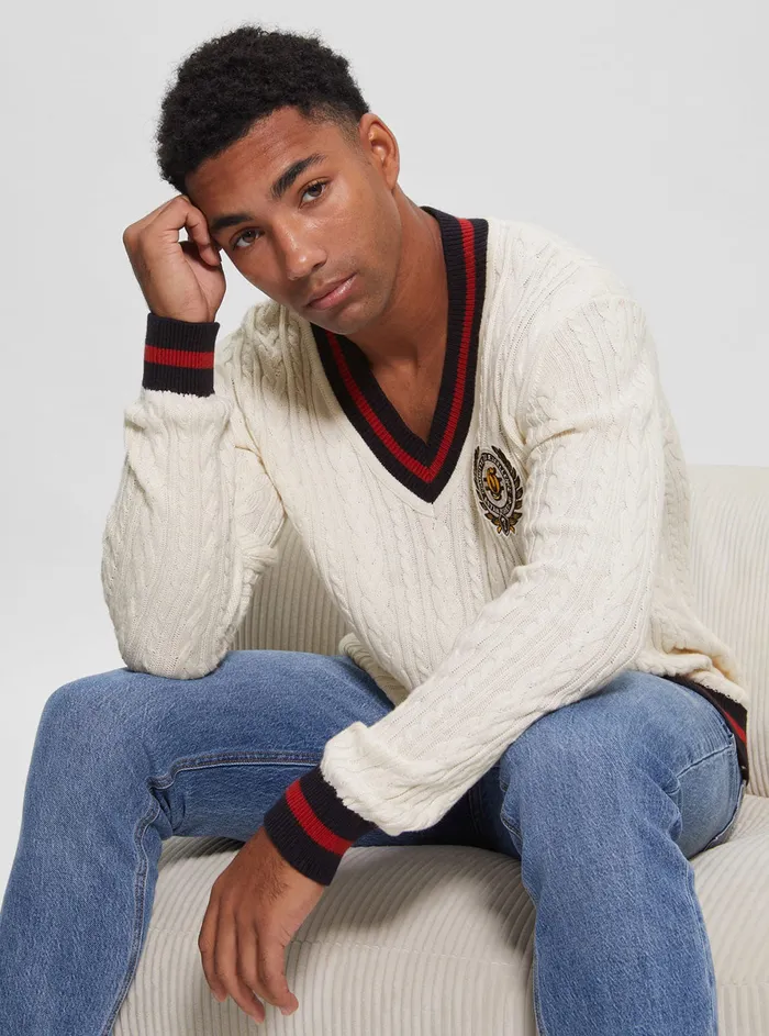 Men Sweaters and Knits GUESS White Roderic Rowing Knit Top