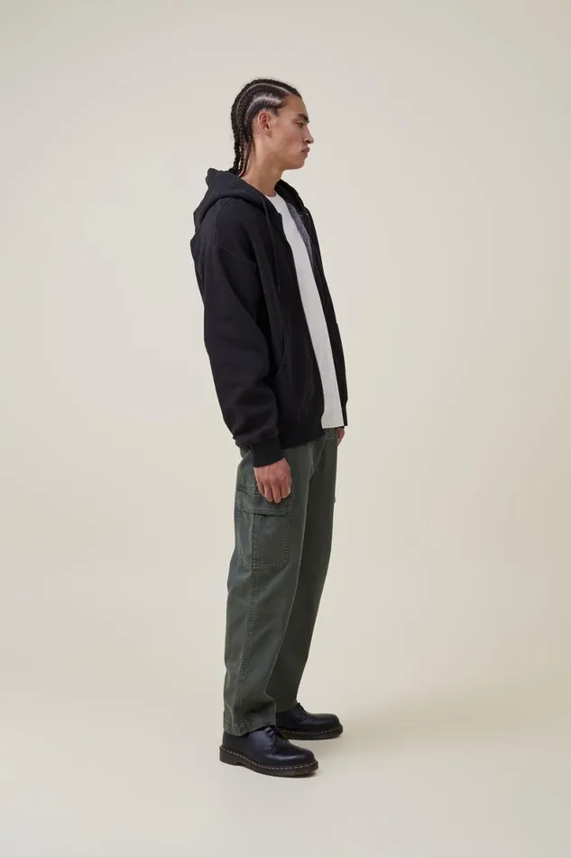 Men Sweats and Hoodies Cotton On Oversized Zip Up Hoodie Washed Black