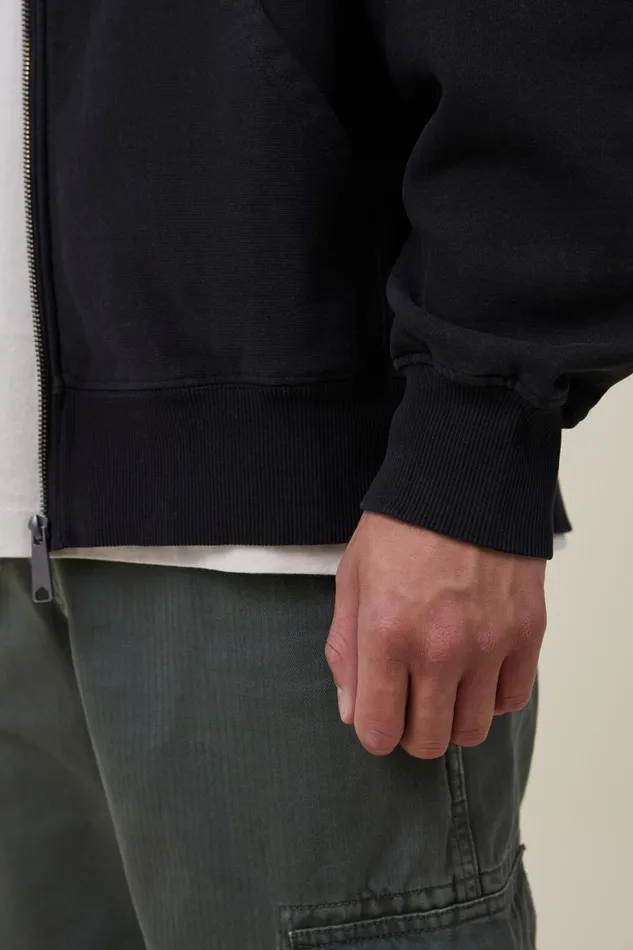 Men Sweats and Hoodies Cotton On Oversized Zip Up Hoodie Washed Black