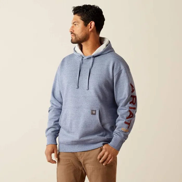 Men Sweatshirts and Hoodies Ariat Rebar Graphic Hoodie Colony Blue Heatherfirebrick Red