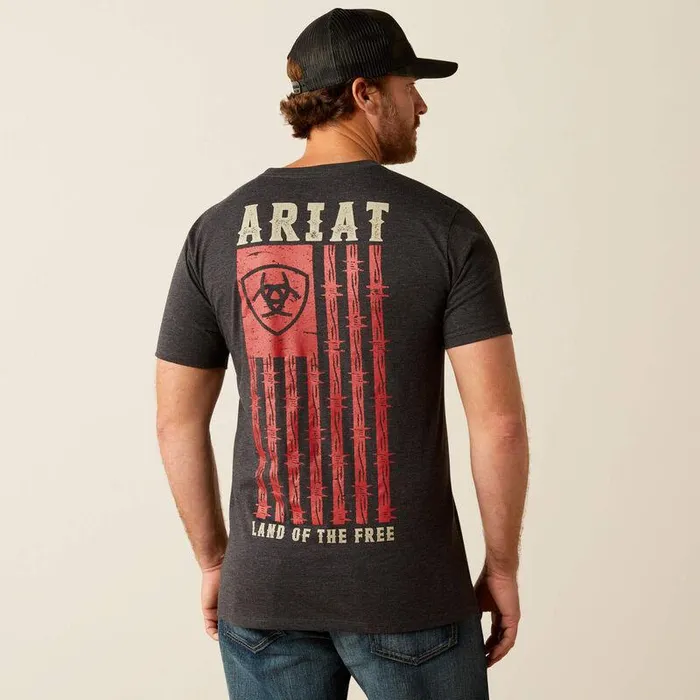 Men TShirts and Polos Ariat Ariat Barbed Flag TShirt Charcoal Heather