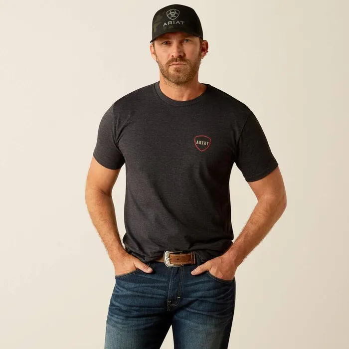 Men TShirts and Polos Ariat Ariat Barbed Flag TShirt Charcoal Heather