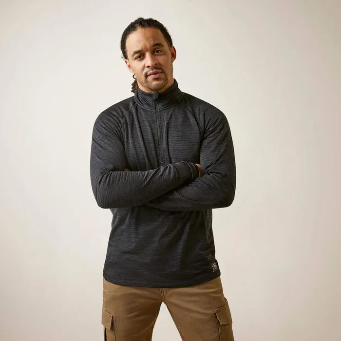 Men TShirts and Polos Ariat Rebar Gridwork Baselayer 14 Zip TShirt Black