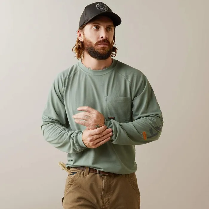 Men TShirts and Polos Ariat Rebar Heat Fighter TShirt Lily Padand Periscope