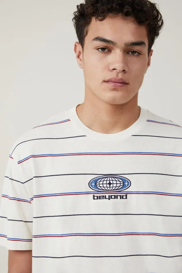 Men Tees and Tanks Cotton On Loose Fit Stripe TShirt Sand Pop Easy Stripe Beyond