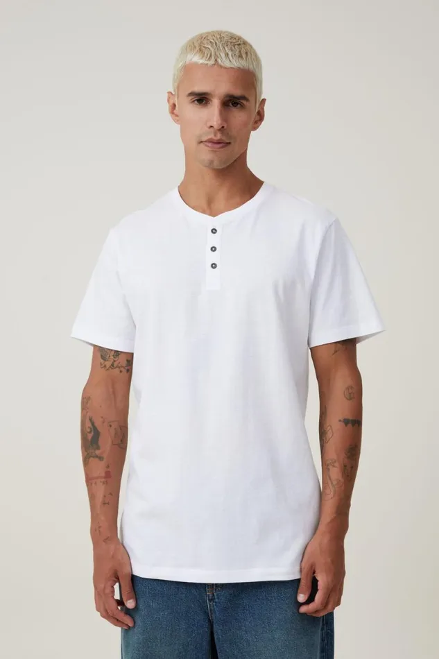 Men Tees and Tanks Cotton On Organic Henley TShirt White