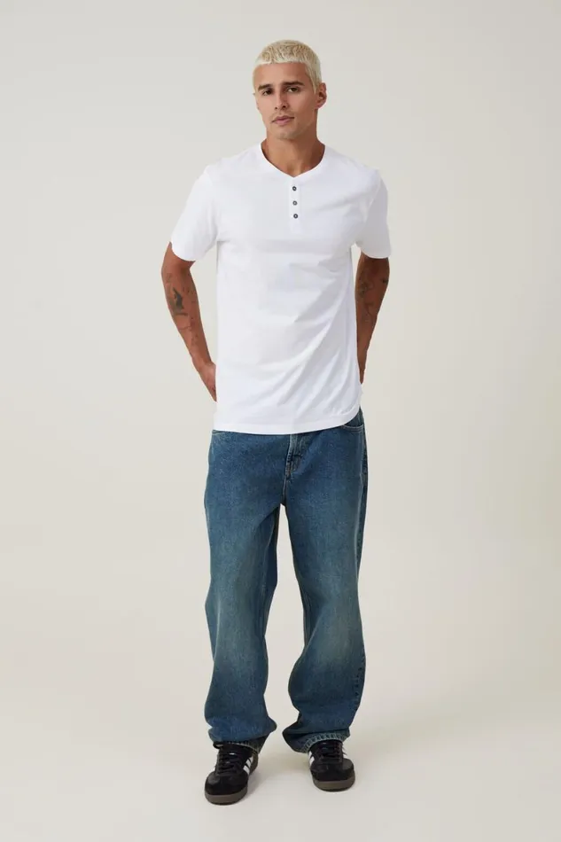 Men Tees and Tanks Cotton On Organic Henley TShirt White