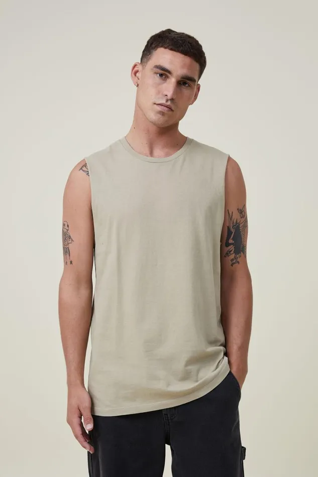 Men Tees and Tanks Cotton On Organic Muscle Gravel Stone