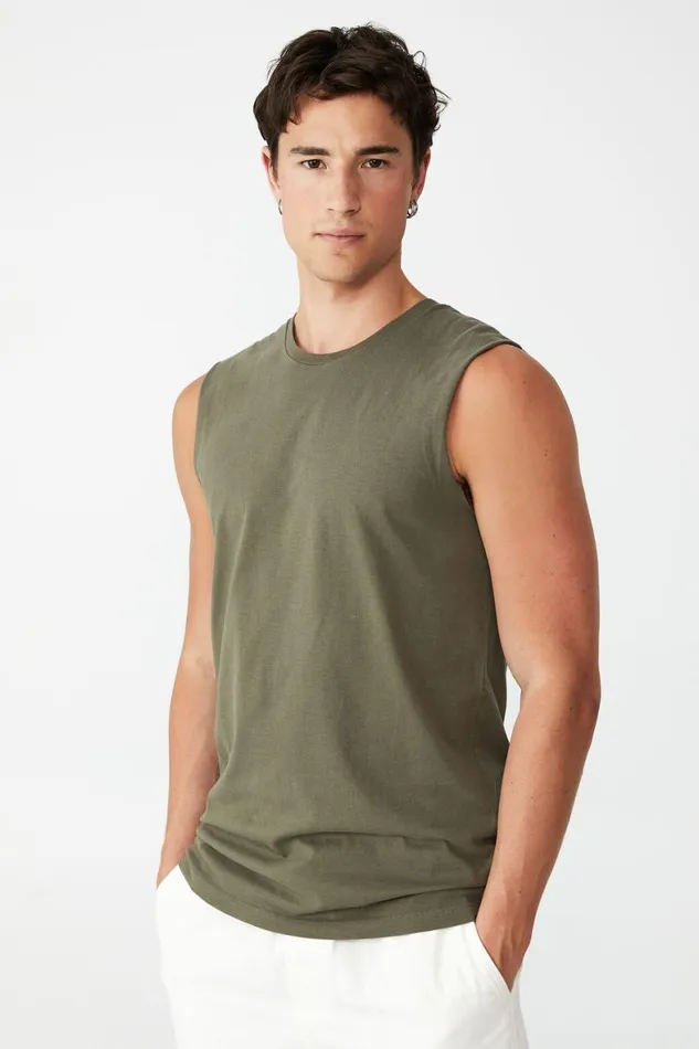Men Tees and Tanks Cotton On Organic Muscle Military