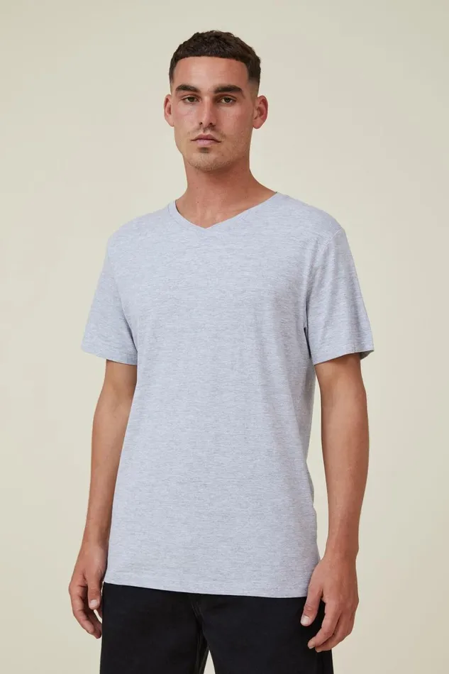 Men Tees and Tanks Cotton On Organic VNeck TShirt Light Grey Marle