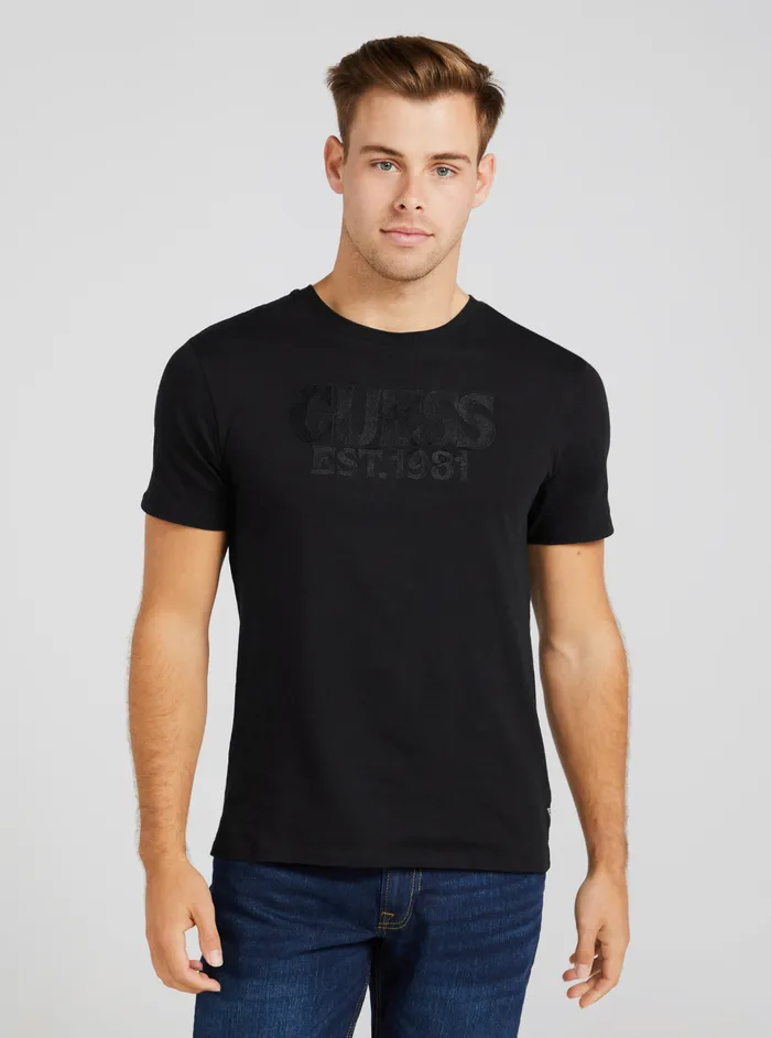 Men Tees and Tanks GUESS Eco Black Embroidered Logo Tshirt