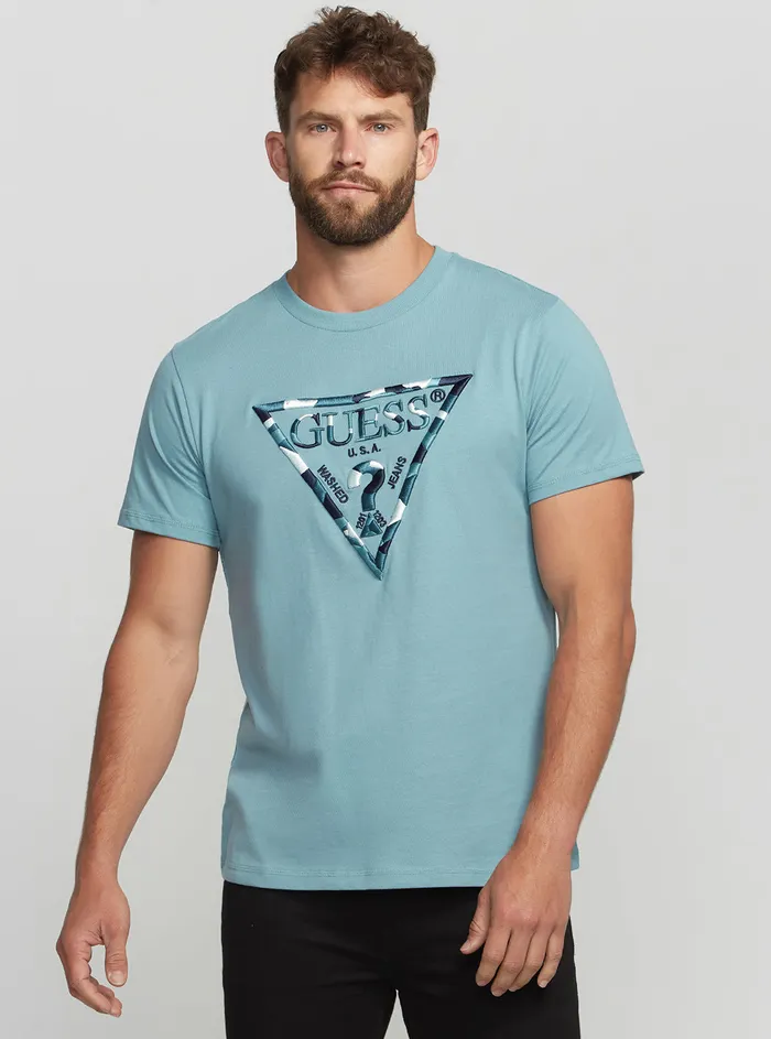 Men Tees and Tanks GUESS Eco Blue Gad Logo Tshirt